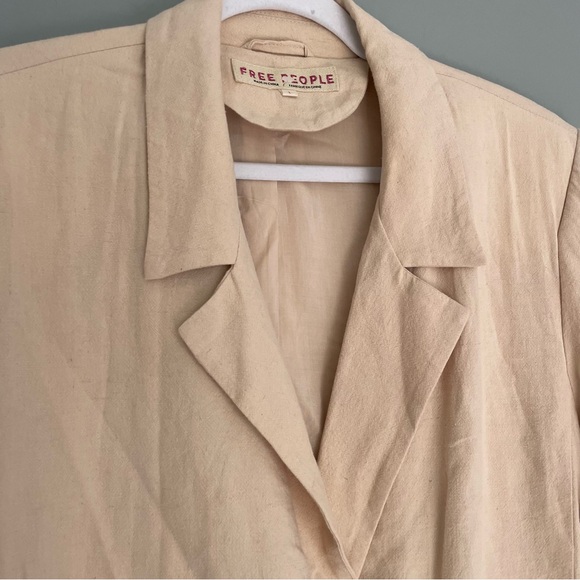 Free People "Olivia" Double Breasted Linen Blend Pebble/Sand Blazer - Picture 6 of 17